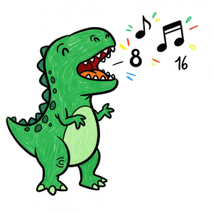 A Singing Dinosaur with Colorful Music Notes